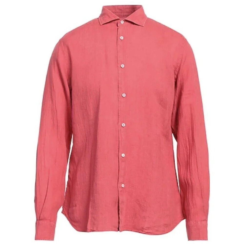 FEDELI Men’s Button Down Linen Shirt Long Sleeve Summer Shirt Coral Size 45 XL - Picture 11 of 11